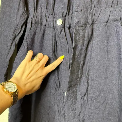 Moskiddos Linen Navy Jumpsuit Long Sleeve Coverall Lagenlook Minimalist Blue Size M