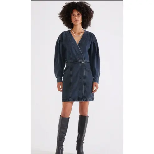 ÉTICA Mira Denim Wrap Dress Size Medium Long Sleeve Western Jean Blue