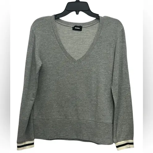 Monrow Striped Cuff V Neck Sweater Size XS Gray Stretchy Sporty