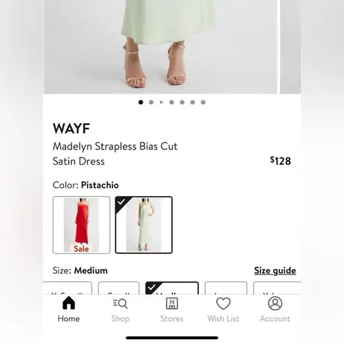 WAYF Madelyn Strapless Bias Cut Satin Dress in color Pistachio