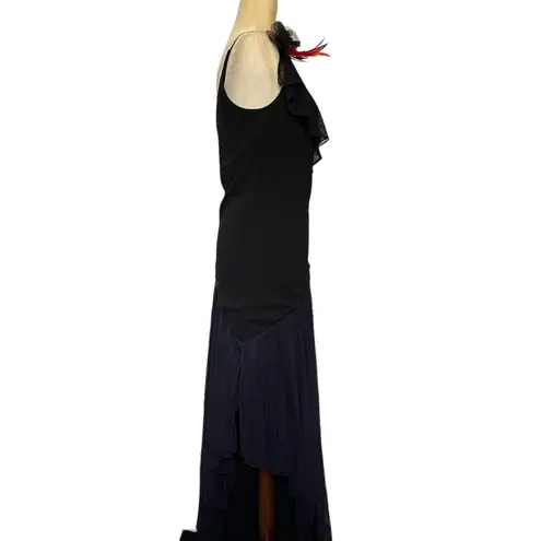 Alfred Angelo Vtg Y2K Asymmetric Hem Dress Sz 8 Ruffle Whimsigoth Floral HoCo