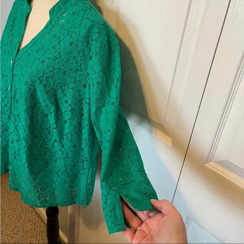 Valerie Stevens Woman SZ 2X Two-Piece Blouse Tank Top Shell Green Button Front