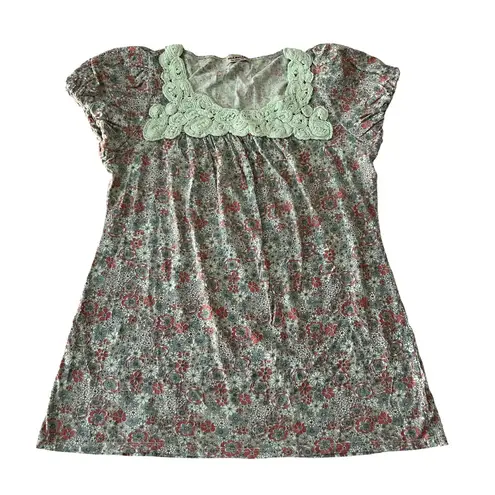 One World Vintage Y2K Green Floral Babydoll Top