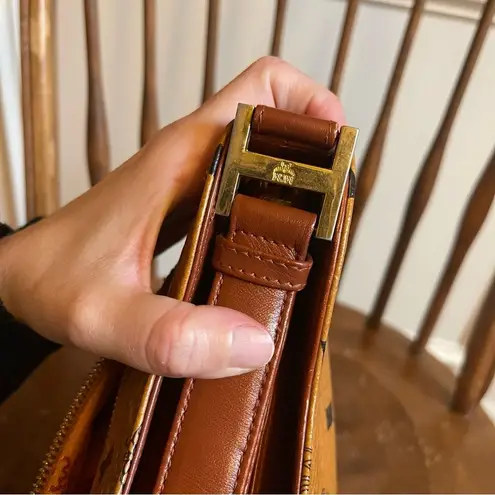 MCM Cognac Visetos Coated Canvas Shoulder Bag Leather Monogram Gold Vintage