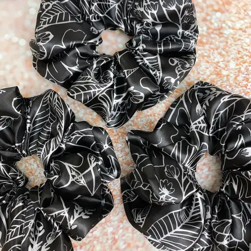 JUMBO Scrunchie Black And Silver Floral Satin Silk Scrunchie Oversized Scrunchie Xxl Scrunchie - Image 5