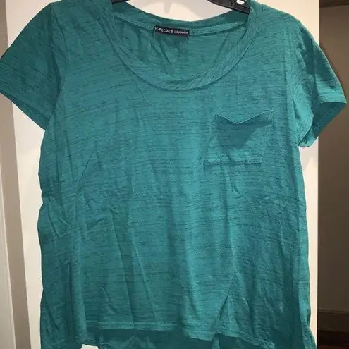 Harlowe $ Graham Harlowe & Graham Tee Blue Green Scoop Neck T Shirt Size Medium M Made In U.S.A
