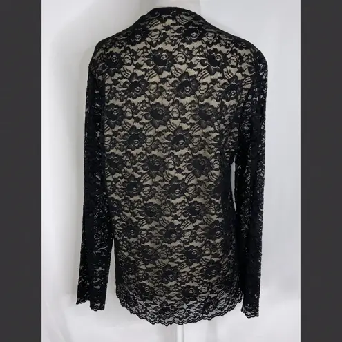 Dialogue Long Sleeve Black Lace Overlay V Neck Stretchy Anywhere Top Medium