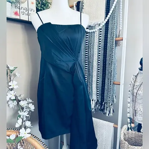 Lulus Romantic Allure Black Satin Asymmetrical Mini Dress Size M