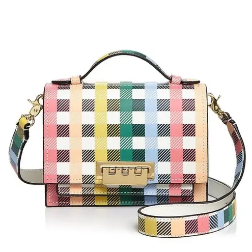 Zac Posen ZAC  Earthette Mini Accordion Multicolored Gingham Leather Crossbody