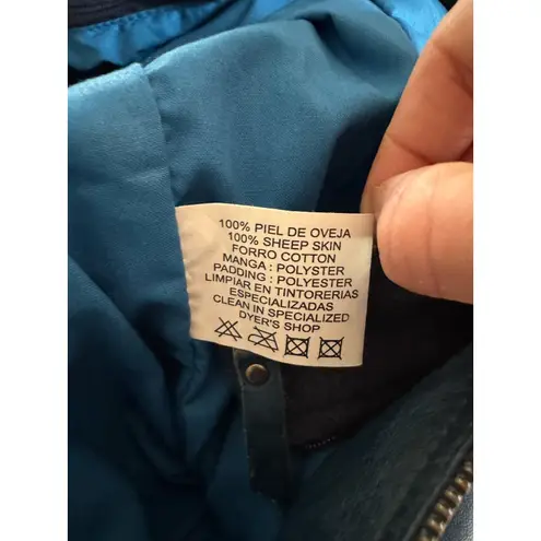 Sanovation Barcelona Blue 100% Sheep Skin Leather Bomber Jacket Women’s Small