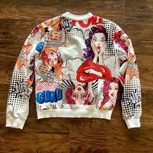 Comic Print Lightweight Bomber Jacket White Size M