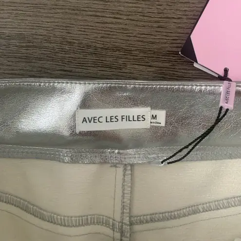Avec Les Filles High Waist Faux Leather Midi Skirt - Size M - Silver - NWT