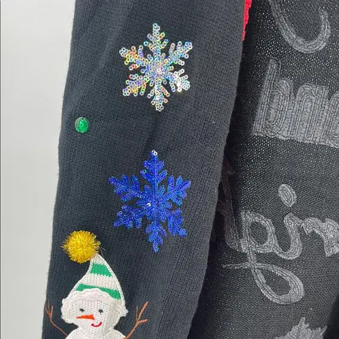 Blizzard Bay M sequin open front Cardigan vest Sweater merry bright snowman Red Size M