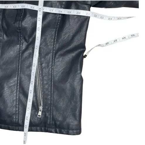 Baccini Women's Faux Leather Aviator Jacket Black Fur Collar Full Zip Size Large