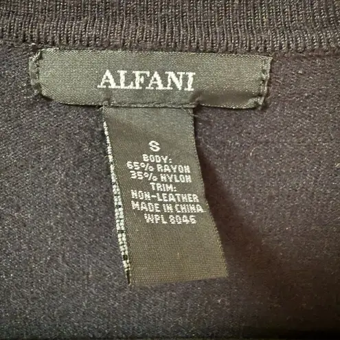 Alfani Black Cardigan with zipper detail and faux leather elbow patches- Small