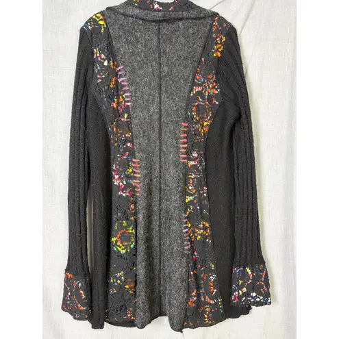 Clotheshead Black Gray Multicolor Knit Wearable Art Patchwork Cardigan Coat L Size XL