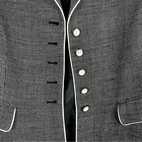 Tahari  Gray Micro Plaid White Trim 5 Button Blazer Jacket 4