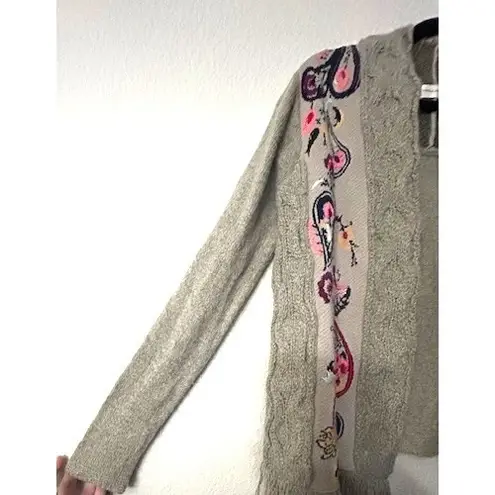 Anthropologie Sleeping on Snow Anthropologie Cardigan Size XS Embroidered Fringe Gray