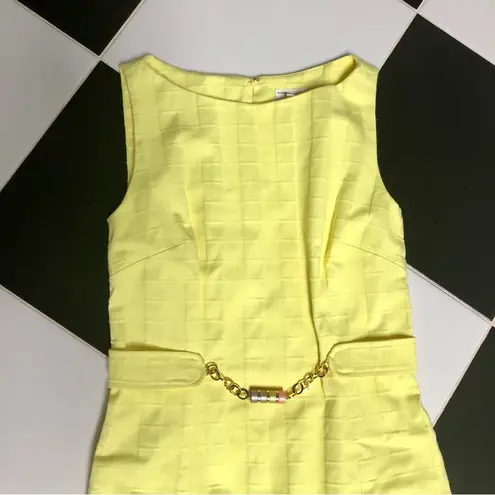 Milly Vintage 60s  of New York Canary Yellow Sheath Dress Beaded Chain Mod MCM 6