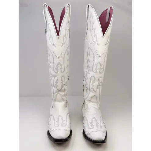 El Malcriado Womens Western Boots White Leather Embroidered Cowgirl Rodeo US 9