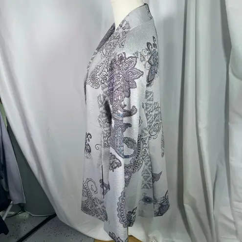 Peck & Peck  Open Front Blazer Jacket L Gray Paisley‎ Floral Button Career Boho