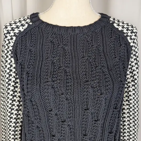 Miss Wu Mixed Knit Sweater Black & Ivory Houndstooth Cable Knit Size XL - Image 8