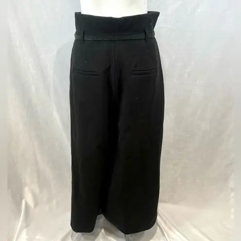 Sesana black wool belted paper bag waist cropped wide leg trouser pants XXL NWOT