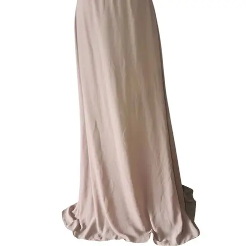 Amsale Pink Sleeveless Crew Neck Maxi Gown Size 10 Tan