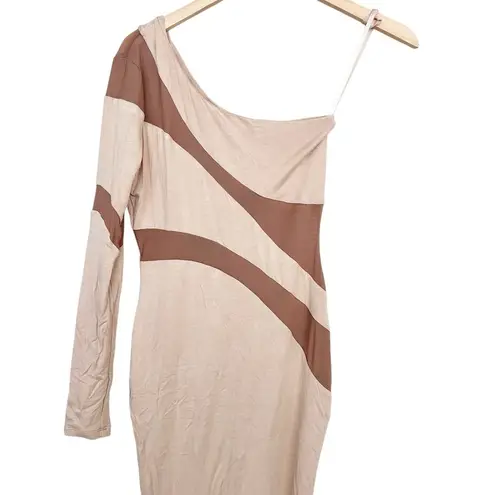 JLUXLABEL Tan One Shoulder Dress Sz M