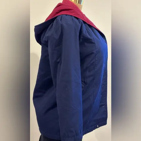 London Fog Weather Wear Of Distinction Red & Blue Zip & Button Up Jacket Sz 6.