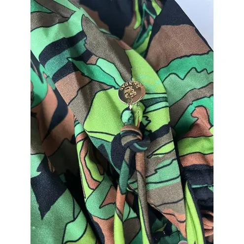 DUNDAS Gala Ruched One Shoulder Cutout Jersey dress Jungle Camo IT 46 US 10 Green