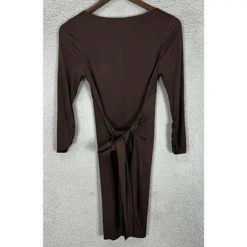 Laundry by Shelli Segal Laundry By Design Dress Womens 6 Brown‎ Long Sleeve Belted Wrap Slinky Ruched