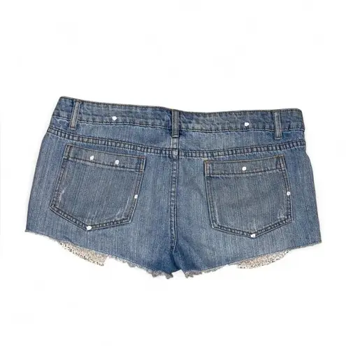 Love Note Y2k low rise denim distressed micro mini shorts with floral pockets