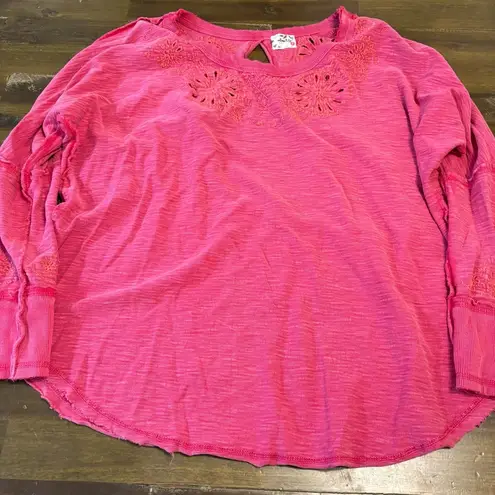 Free People Intimately  Eyelet Embroidered Pink Long Sleeve Top Bobo Open Back