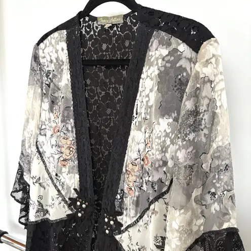 Vintage Whimsygoth Velvet Burnout Blouse Witchy Silk Blend Lace Fairy Goth XL Black