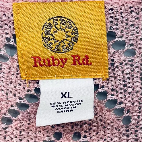 Ruby Road Pink Sz XL Open Front Lightweight Sweater Tie Front Butterfly Sleeve