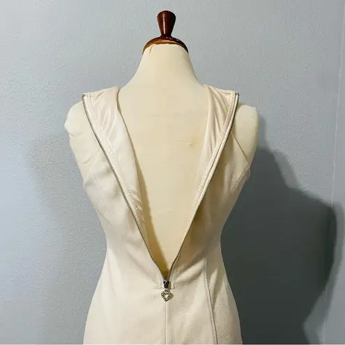 Formal Cream Sleeveless Round Neckline Zippered Lined Business Short Dress Sz S Black