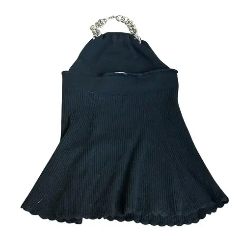 Milly New York 100% Cashmere Chunky Gold Chain Knit Halter Top Black/Gold XS (P) Black