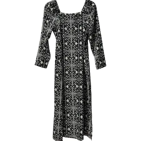 Tuckernuck Hyacinth House Square Neck Sabrina Black Abstract Print Midi Dress SM