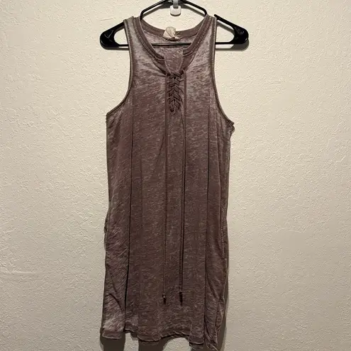 White Crow Lace Up Tank Top Dress Mauve Buckle Size XL Side Pockets Comfy Boho