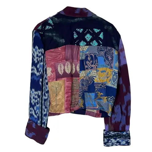 VTG Surya Patchwork Beaded Jacket Wmns Crop Retro Purple Sz L Grunge Boho Hippie Size L