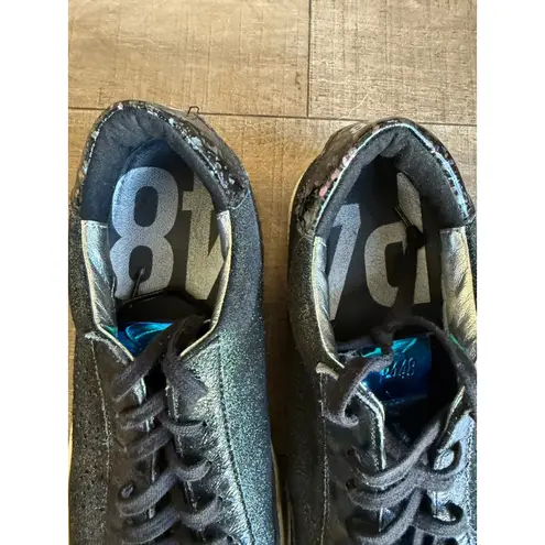 P448 John Glitter Black Sneakers Italian Leather Low Top Shoes School Street Y2K