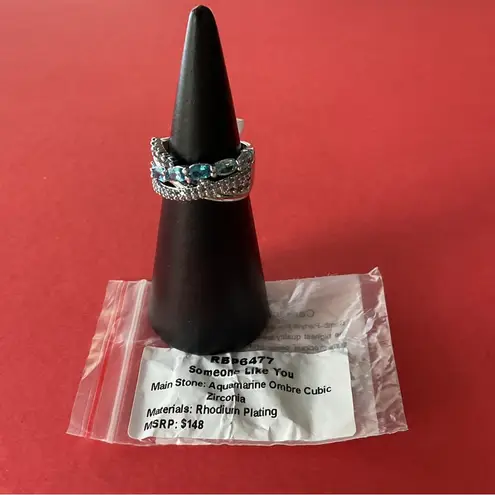 Bomb Party RBP6477 “Someone Like You” Cubic Zirconia on Rhodium Size 7 Ring NWT Blue