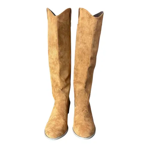 Knee High Cowboy Boots Size 41 Tan Faux Suede Western Style Women Size 9.5 NWOT
