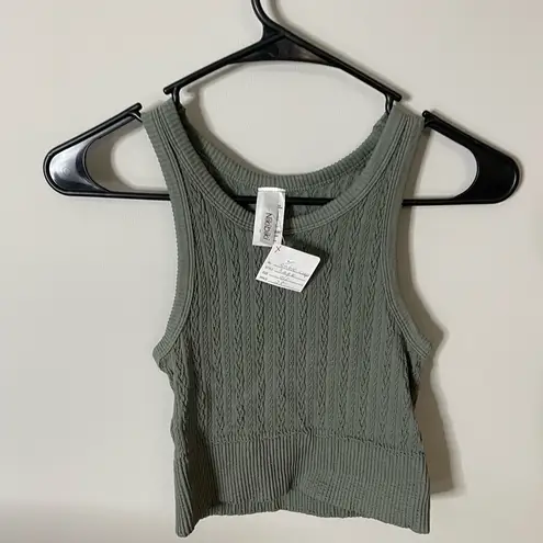 NIKIBIKI Boho Knit Tetured Highneck Crop Top Sage One Sz New with Tags