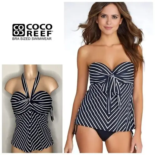Coco reef New. black stripe 5-way tankini top. 32/34DD. RETAILS $81