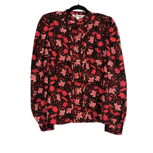 Walter Baker SIA Floral Long Sleeve Button Down Floral Red Black Blouse LARGE - Image 2