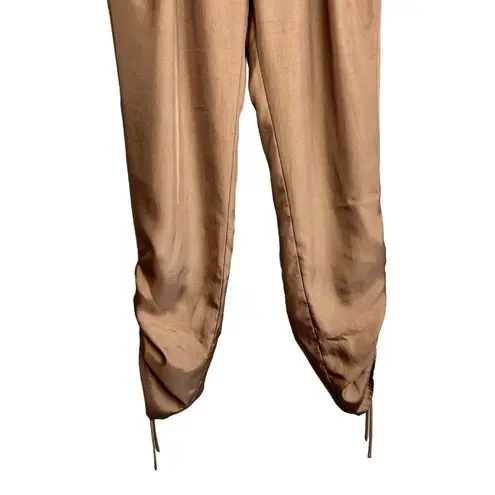 Tibi Pants Womens 6 Brown Satin Pleated Trouser Mendini Twill Ruched Ankle