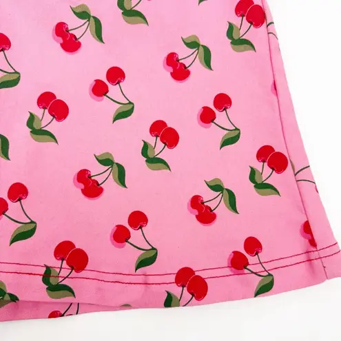 Unique Vintage New Retro Cherry Print Button Front Mini Fit Flare Dress Pink Red