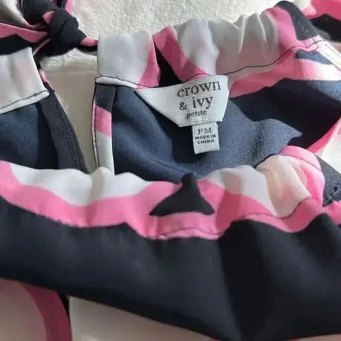 Crown & Ivy  Pink Geometric Shift Dress 
Size 4P 
 Black Pink Retro Mod Print